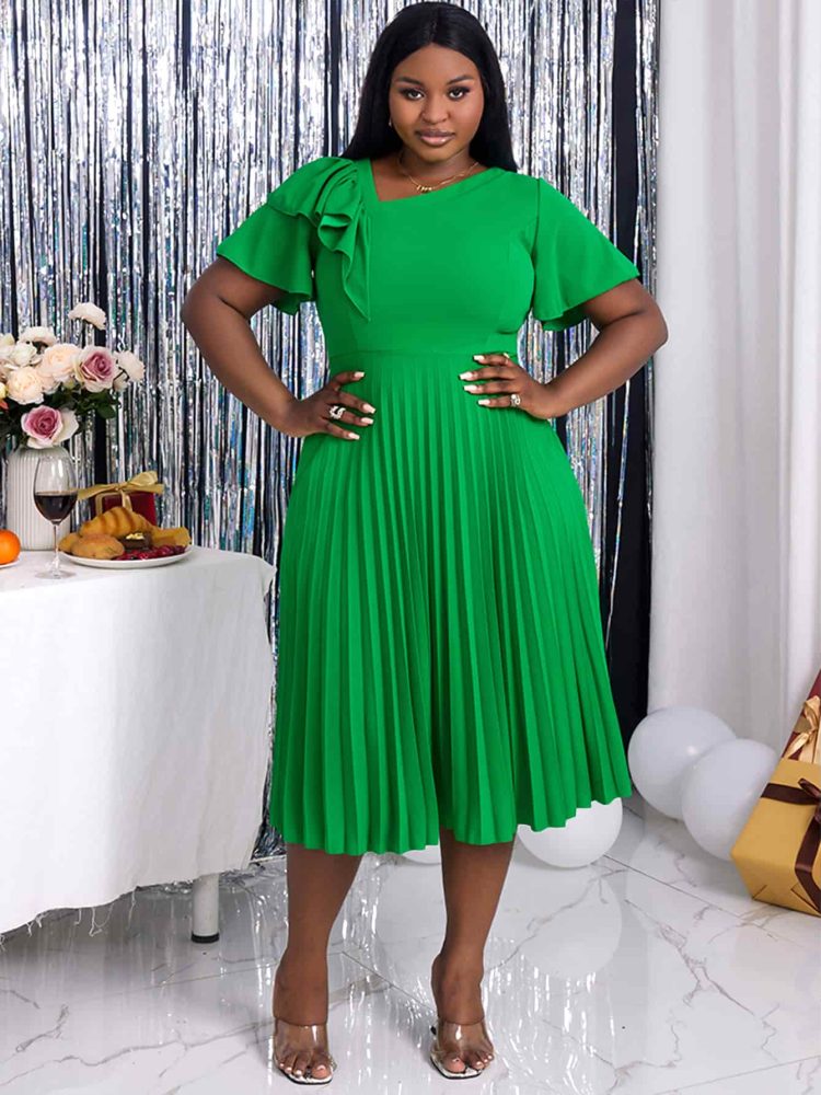 Short Sleeve A Line Pleated Work Casual Midi Dresses